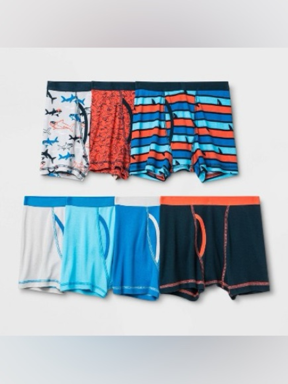 Cat & Jack Boy’s 7pck boxer briefs sharks/solid prints elastic band size L 10-12